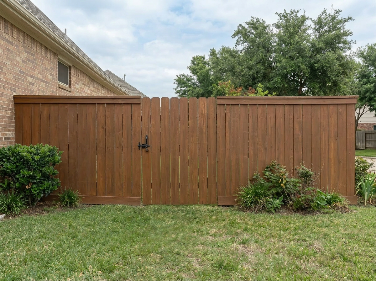 Canyon brown fence — after staining