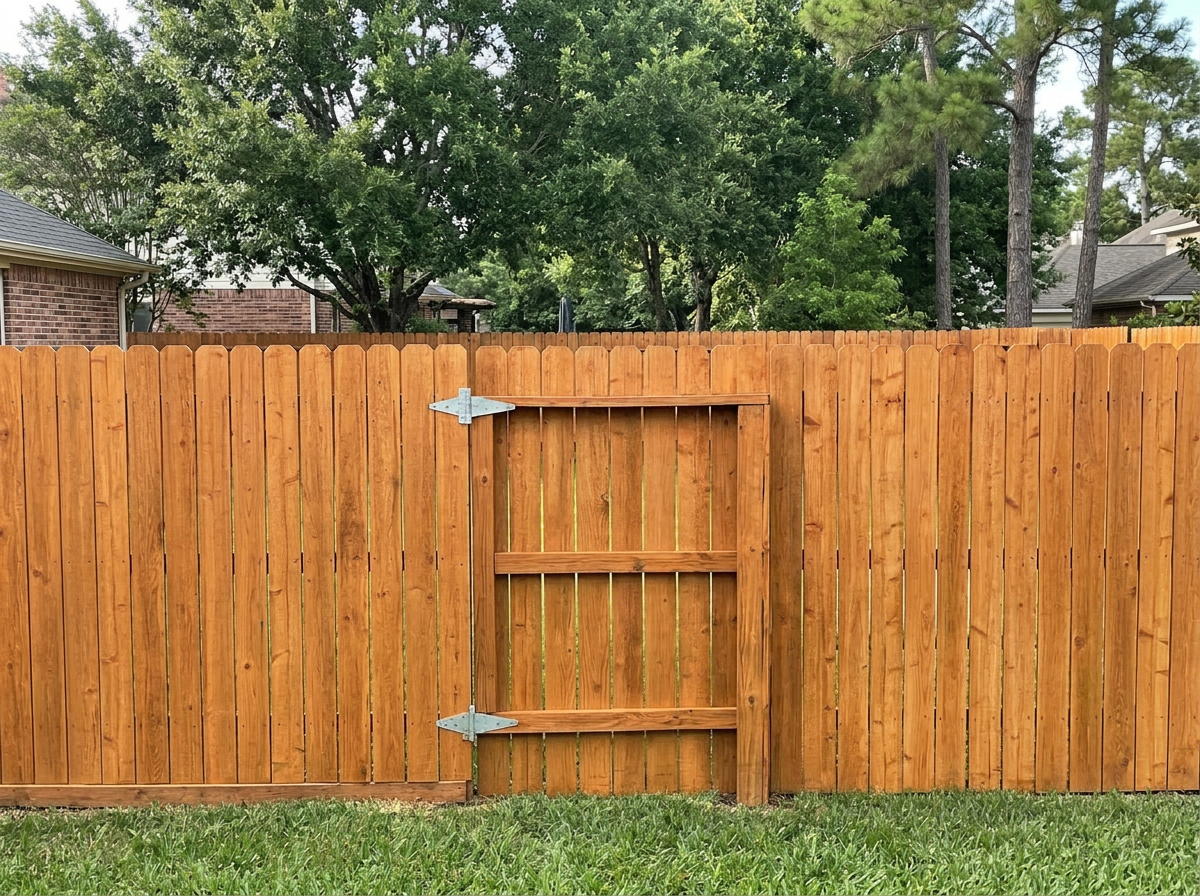Natural cedar fence — after staining