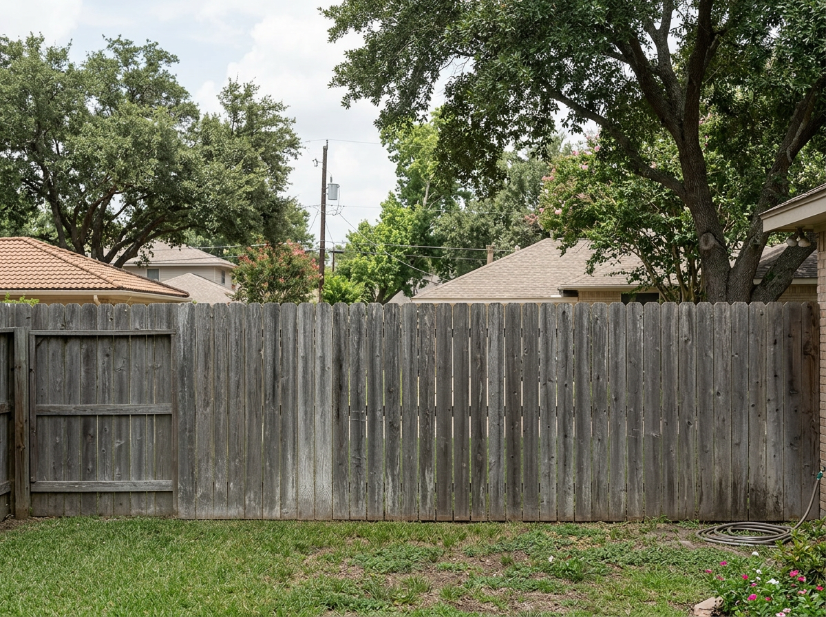 Sandal-toned fence — before staining